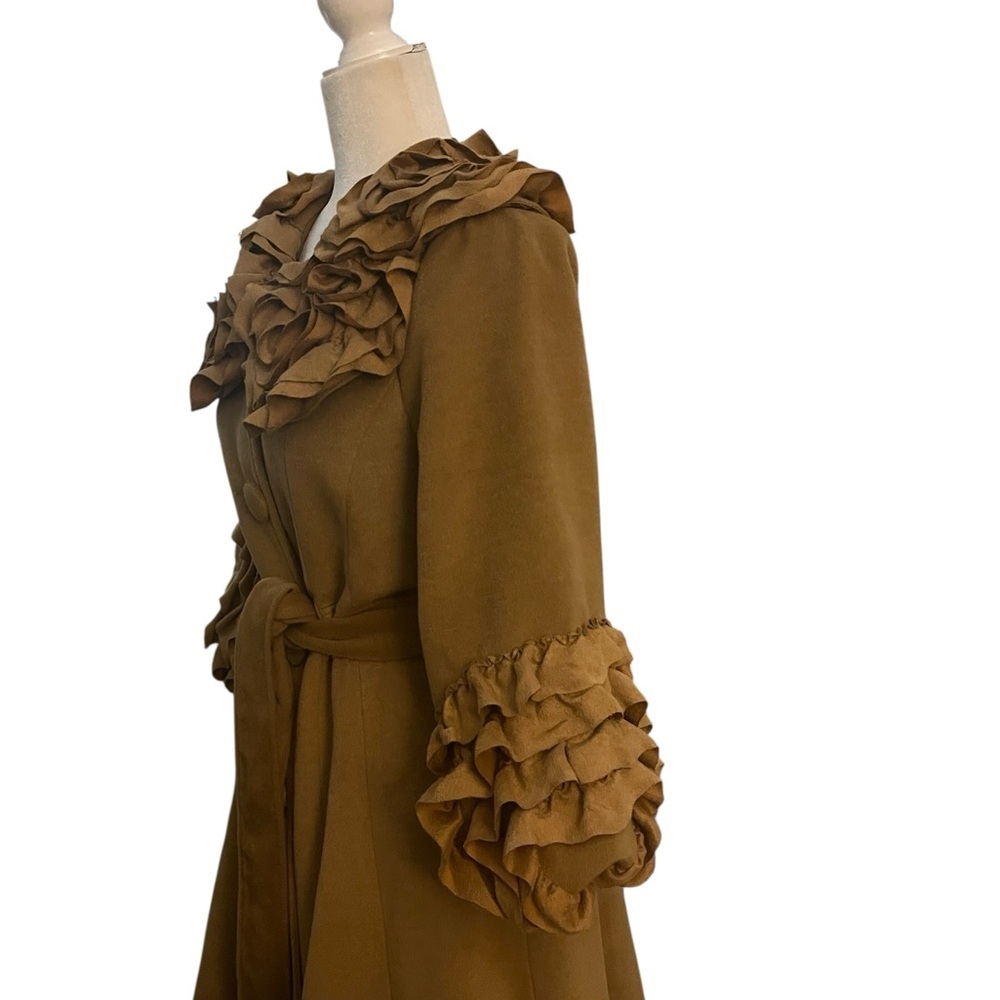Ryu Brown Rosette Ruffle Collar Trench Coat Size Small - Picture 4 of 9